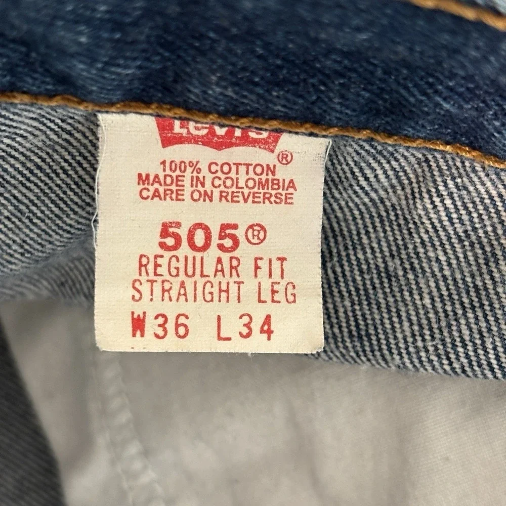 Levi's 505 Regular Fit Blue Jeans Mens 36x33 Straight Leg Dark Wash Denim
